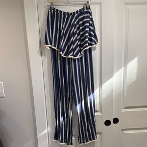 THML Navy and White Striped Wide Leg Jumpsuit